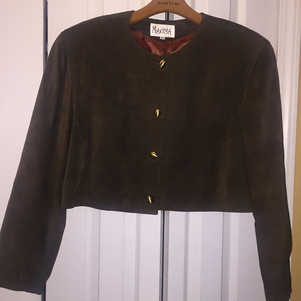Brown suede crop jacket with gold buttons Sz 10